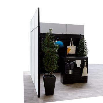 FlexiSlot®Kanallı Pano Fuar Standı „Style-Black“ 2.850 x 2.800 mm Köşe standı