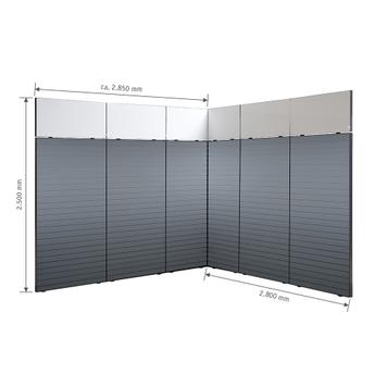 FlexiSlot®Kanallı Pano Fuar Standı „Style-Black“ 2.850 x 2.800 mm Köşe standı