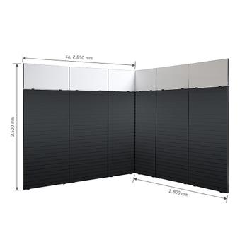 FlexiSlot®Kanallı Pano Fuar Standı „Style-Black“ 2.850 x 2.800 mm Köşe standı